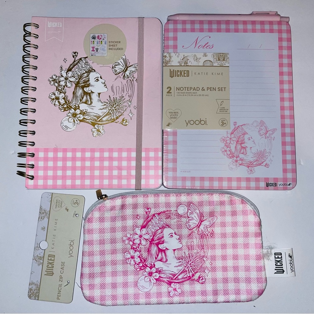 Pink Gingham Notebook, Notepad & Pencil Case Set